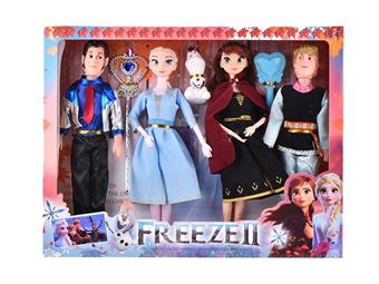 The fourth generation of 11 inch physical Frozen Anna and Elsa, 11.5 inch empty active hands Christopher and Hans, four people with snow treasure and scepter   ITEM NO.： W055511