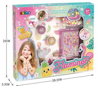 Cross border children's makeup accessories, home decor, flamingo DIY tattoo stickers set+bead decoration   ITEM NO.： W060282