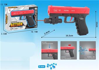 Manual inflation water bomb gun with infrared, equipped with one pack of pre soaked water bombs and one pack of dry water bombs   ITEM NO.： W063805