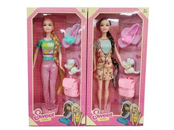 11.5 inch solid body, lively hands, fashion dress, Barbie with dog, backpack, camera accessories, 2 mixed styles   ITEM NO.： W055431