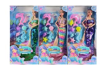 New 11.5-inch solid 9-joint fashionable bead mermaid Barbie with seahorse blister accessories 3 mixed styles [clothing color change]   ITEM NO.： W055463