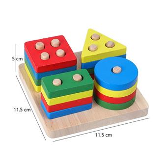 Wooden colored geometric four column puzzle toy   ITEM NO.： W049392
