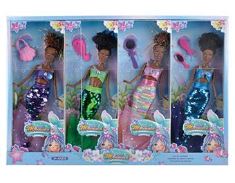 14 inch 12 joint solid black mermaid Barbie doll+accessories random 4PCS display box   ITEM NO.： W055480