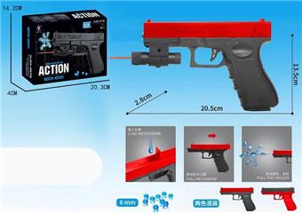 Red manual inflation water bomb gun with infrared, comes with one pack of soaked water bombs and one pack of dry water bombs   ITEM NO.： W063864