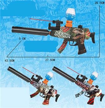 MP5 Dinosaur Graffiti Electric Dual Use High Speed Water Bullet Gun (7-8MM) with Infrared and Black Barrel, Protective Glasses, 3 pieces of EVA, 1 pack of dry water bullets, 7.4V lithium battery, Charging Cable, Water Bullet Bottle, Three Mixed Models   ITEM NO.： W063922