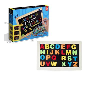 Wooden creative alphanumeric geometry early education sticky drawing board puzzle toy   ITEM NO.： W049514