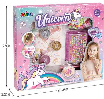 Cross border children's makeup accessories, DIY unicorn, spotted tattoo stickers set+bead decoration   ITEM NO.： W060279