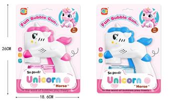 Electric unicorn bubble gun with light, mixed in 2 colors   ITEM NO.： W055742
