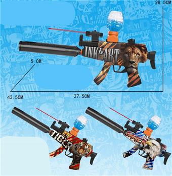 MP5 Dinosaur Graffiti Electric Dual purpose High speed Water Bullet Gun (7-8MM) with Infrared and Protective Glasses, 3 pieces of EVA, 1 pack of dry water bullets, 7.4V lithium battery, charging cable, water bullet bottle, 3 mixed models   ITEM NO.： W063935