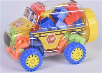 Mini school bus puzzle building blocks   ITEM NO.： W045312