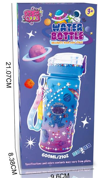 DIY Diamond Gradient Water Bottle - Space (600ML, 2 diamond stickers, 2 tattoo stickers, 1 keychain)   ITEM NO.： W048960