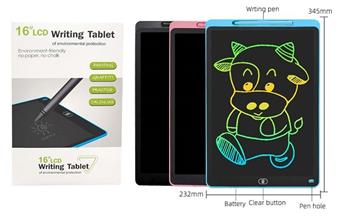 16 inch black face sticker business color screen LCD writing board drawing board handwriting board with screen lock (CR2025 * 1 power included) monochrome clear installation   ITEM NO.： W061341