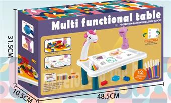Large Dinosaur Projection Desk Writing Board with Lighting and Music (Including 168 Medium sized Building Blocks)   ITEM NO.： W056743