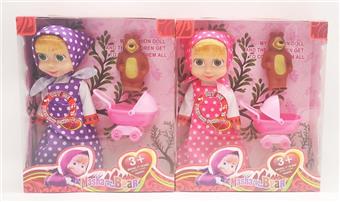 10 inch empty body with music IC Martha doll with small cart+bear 2 mixed   ITEM NO.： W062972