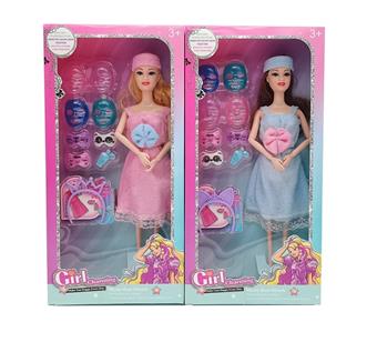 New 11.5-inch solid 9-joint fashionable short skirt Barbie with hair clip, headscarf, mask vacuum formed accessories 2 mixed styles   ITEM NO.： W055440