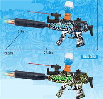 MP5 snake graffiti electric dual-use high-speed water bullet gun (7-8MM) with infrared ray, spray and colorful muffler, protective glasses, 3 EVA, 1 bag of dry water bullet, 7.4V lithium battery, charging cable, water bullet bottle, two color mixed packaging   ITEM NO.： W063924