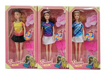 11.5 inch solid body, lively hands, fashion dress, Barbie with candy bag, tennis racket, 3 mixed styles   ITEM NO.： W055439