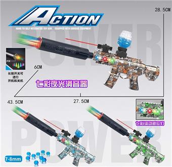 Small M416 electric dual-use water bullet gun with infrared ray, equipped with colorful flow sensor light, spray plus colorful night light silencer, safety glasses, lithium battery, charging line, 3 EVA, water bullet bottle, a bag of dry water bullet (7-8mm), 3 mixed models   ITEM NO.： W063965