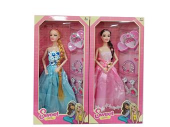 11.5-inch solid 9-joint fashion dress Barbie with crown, small necklace, large earrings accessories, 2 mixed styles   ITEM NO.： W055434
