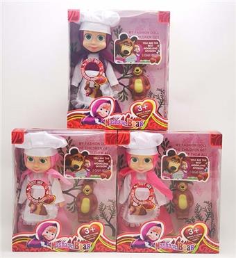 10 inch empty body with music IC chef Martha doll with chef hat+apron+bear 3 mixed styles   ITEM NO.： W062967