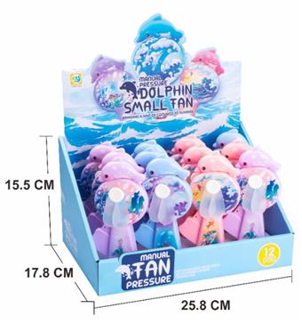 Happy Dolphin Hand Pressure Fan 12pc/Display Box   ITEM NO.： W042065