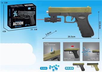 Green manual inflation water bomb gun with infrared, comes with one pack of pre soaked water bombs and one pack of dry water bombs   ITEM NO.： W063865