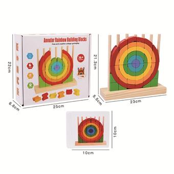 Wooden pillar circular rainbow building block puzzle toy   ITEM NO.： W049637