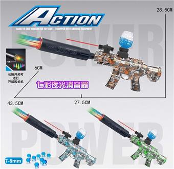 Small M416 electric dual-use water bullet gun with infrared ray, equipped with spray plus colorful night light silencer, safety glasses, lithium battery, charging line, 3 EVA, water bullet bottle, a bag of dry water bullet (7-8mm), three mixed   ITEM NO.： W063967