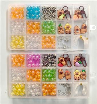 8mm colored beads+spacer beads+keychain+pendant+lobster ring buckle+thread (15 grids)   ITEM NO.： W048785