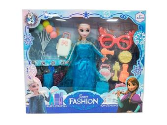 11.5-inch live action hand Frozen Barbie with balloons, luggage, hanging clothes, and glasses vacuum formed accessories   ITEM NO.： W055548