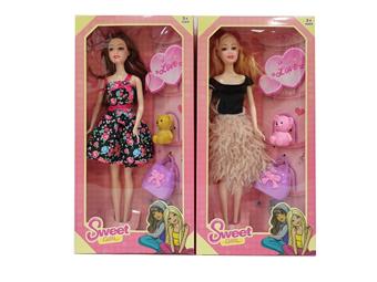 11.5-inch solid body and handmade fashion dress, Barbie with teddy bear bag, 2 mixed styles   ITEM NO.： W055435