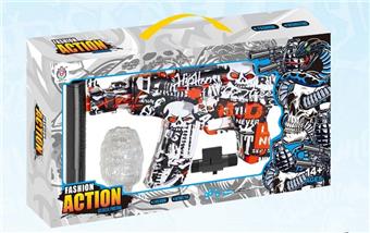 AK47 watercolor graffiti electric dual-purpose high-speed water bullet gun (7-8MM) with infrared protection glasses, 3 pieces of EVA, 1 pack of dry water bullets, 7.4V lithium battery, charging cable, two-color mixed bag   ITEM NO.： W063901