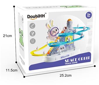 Cheer up, rabbit climbing stairs. 3 rabbits on double tracks   ITEM NO.： W062099