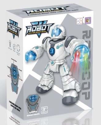 Remote control robot, with lights on both hands and head, four-way function, and automatic demonstration function (mixed color). The remote control is infrared and has no frequency.   ITEM NO.： W054775