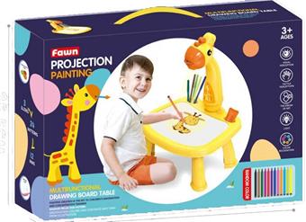 Deer Projection Drawing Table (Yellow No Music) Multi functional Projection Drawing Table Deer Cartoon Shaped with Sound and Light Graffiti Drawing Writing Board Children's Toy Set   ITEM NO.： W055792