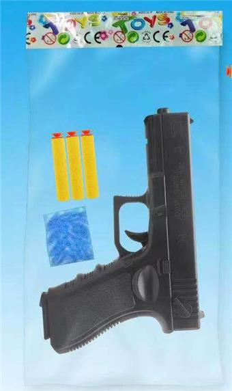 Dual purpose manual inflation water bullet and EVA soft bullet gun (with one pack of water bullets and three EVA soft bullets)   ITEM NO.： W063710
