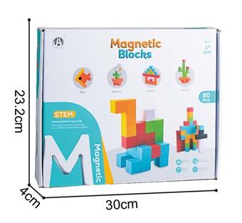 80 pieces of colored cube three-dimensional magnetic building blocks   ITEM NO.： W046704