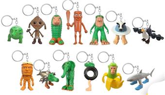 Shanhaijing wooden stick figurine with 24 keychains, tin bag display box   ITEM NO.： W055637