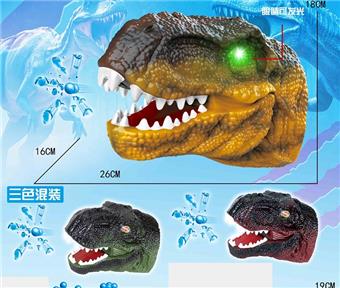 Electric handheld dinosaur head water grenade launcher, eyes with lights, equipped with protective goggles, 7.4V lithium battery, charging cable, one pack of dry bullets (7-8mm), mixed with 3 colors   ITEM NO.： W063878
