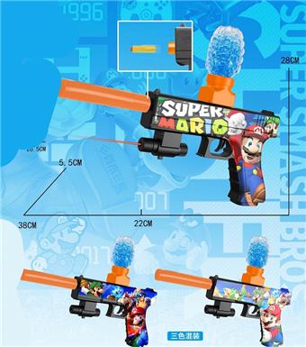 Super Maria Graffiti Electric Dual Use Water Bullet Gun (7-8MM) with Infrared and 3 pieces of EVA, 1 pack of dry water bullets, 1 pack of electricity, 3 mixed versions   ITEM NO.： W064009