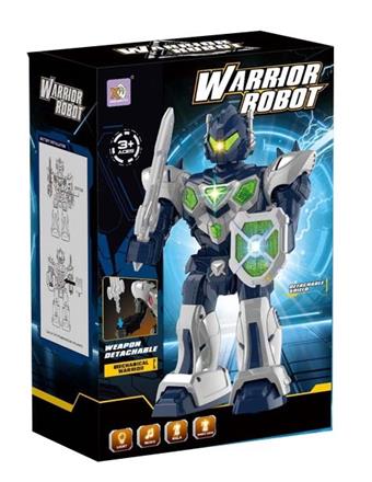 Electric sound and light robot large size (13.5 inches), with swinging arms, lights, music, and a detachable knife shield (two-color mixed).   ITEM NO.： W054795