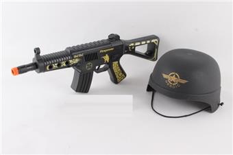 Camouflage vibrating flint drum gun+field hat   ITEM NO.： W068968