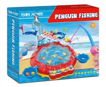 Electric water fishing reel+Penguin stair climbing game (lighting, music) 3 * AA battery (not included)   ITEM NO.： W073339