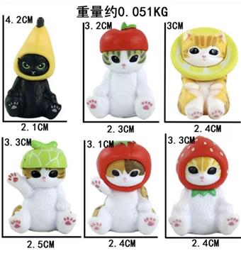 Trendy blind box A fruit cat set of 6 disguised cute cat models desktop car ornaments   ITEM NO.： W069912