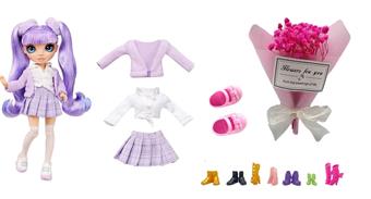 High end gift theme 1:1 10 inch 12 joint real glass eyes Rainbow high surprise Rainbow high school baby with a bouquet of high-end simulation flowers   ITEM NO.： W073969
