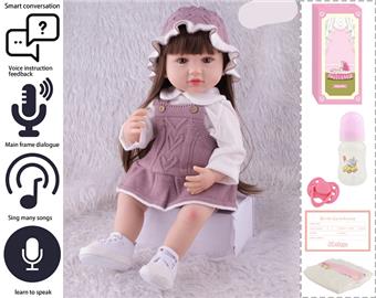 55cm Rebirth Doll High Simulation Baby Doll, (wig cover) Full body soft rubber, with bottle, magnetic pacifier, diaper, birth card, with language dialogue, tongue learning function   ITEM NO.： W076732