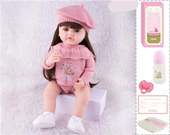 55cm Reborn Doll Soft Rubber High Simulation Baby Doll (Wig Cover) with Bottle, Magnetic Nipper, Diaper, Birth Card   ITEM NO.： W076755