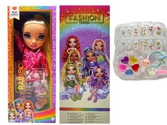 High end makeup series 16 inch hard blow bottle with lighting and music theme song Rainbow High surprise rainbow high school with nail art and hair clip. Makeup oil 5-piece set   ITEM NO.： W073995