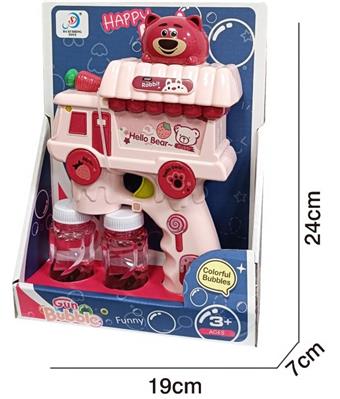 Electric Bear Treasure Dessert Car Bubble Machine (with 60ML * 2 water bubbles, with lighting and music, 3 * AA, no electricity included)   ITEM NO.： W069821