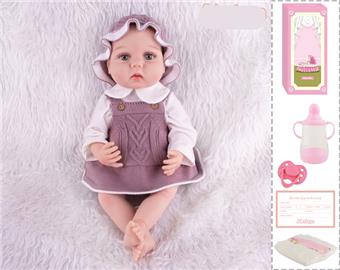 55cm Rebirth Doll High Simulation Baby Doll, (Hand drawn Hair) Full Body Soft Rubber, Comes with Bottle, Magnetic Nipper, Diaper, Birth Card   ITEM NO.： W076844